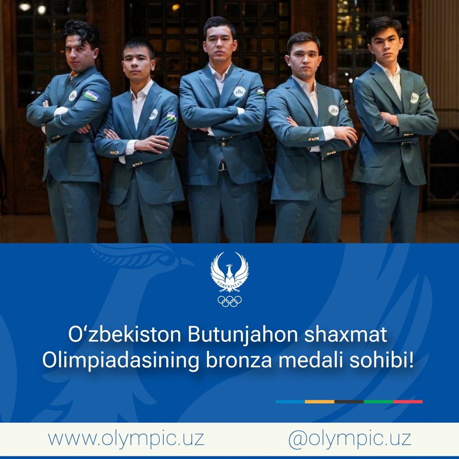 O‘zbekiston 45-Butunjahon shaxmat Olimpiadasida bronza medalini qo‘lga kiritdi