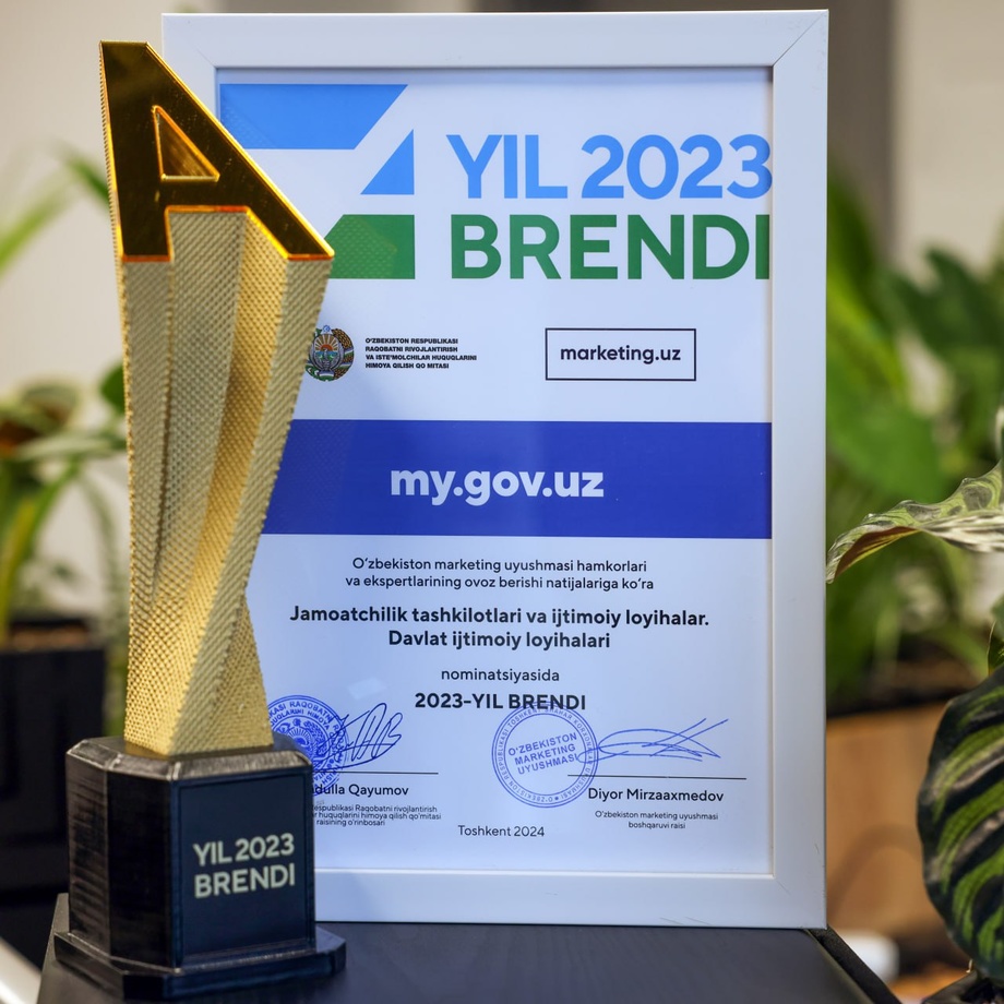 my.gov.uz – «Yil brendi 2023» g‘olibi deb topildi